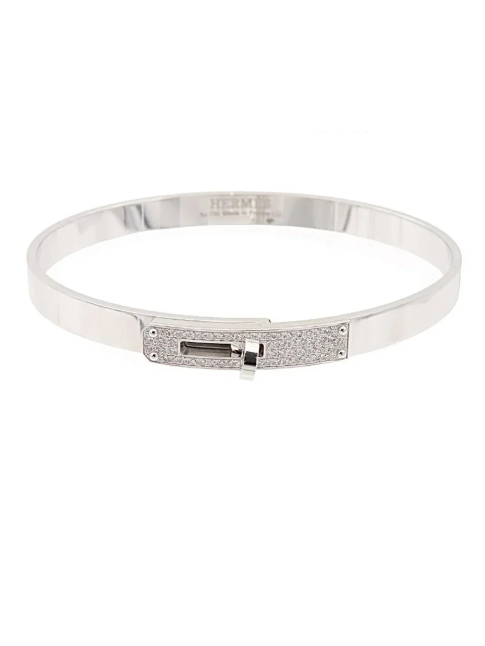 Hermes Kelly PM White Gold 18K Diamond Bracelet Bangle